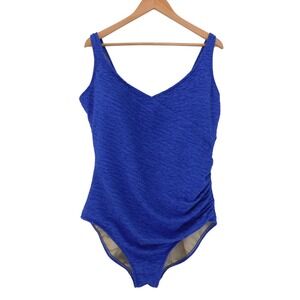 Penbrooke Krinkle Size 24W Blue Faux Wrap One-Piece Swimsuit